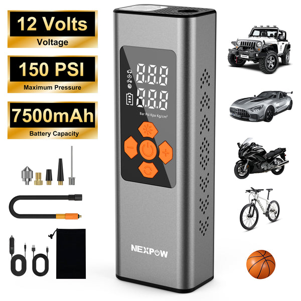 NEXPOW Tire Inflator Portable Air Compressor, 150 PSI Air Pump for Car Tires-Gray