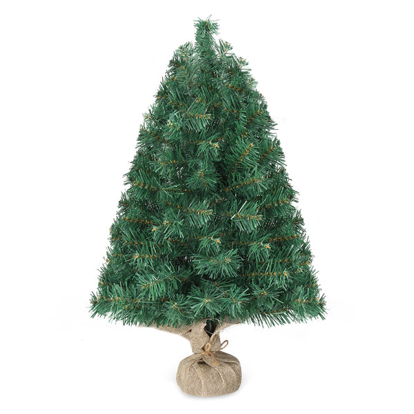20in Pre-lit Artificial Mini Christmas Tree, Tabletop Small Xmas Pine Tree with Ornaments and 30 Warm Lights for Holiday Decor