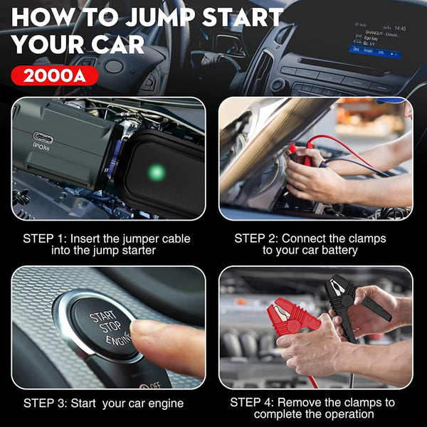 NEXPOW Starthilfe Powerbank, 2000A Spitzenstrom Auto Starthilfe, 12V Tragbarer Batterie Booster mit USB-Schnellladung 3.0 (bis zu 7,0L Benzin oder 6,5L Diesel) Safe Batteriestarter LED-Licht (grau)(Available only in Germany))