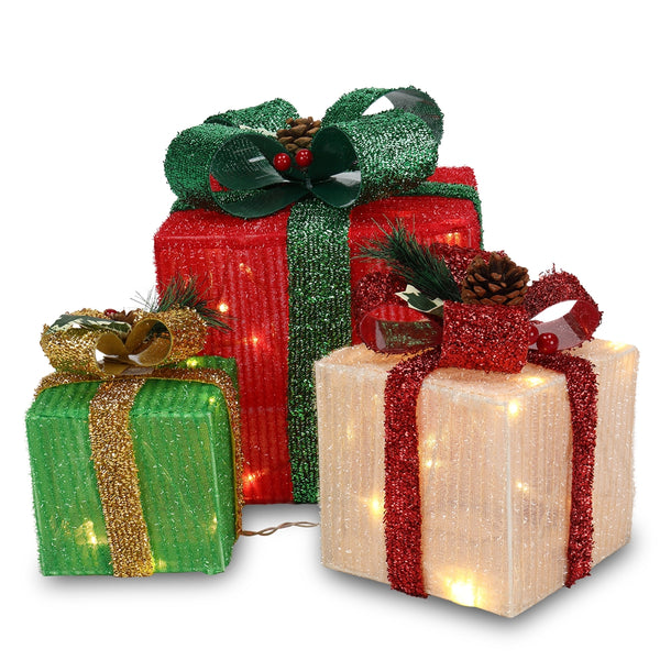 Box ABS Plastic Frame LED 60 Light Warm White Light Three-Piece Set Onion Cloth Christmas Gift Box