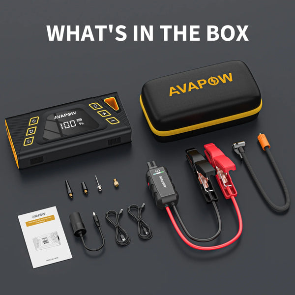 AVAPOW Jump Starter with Air Compressor, 150PSI 6000A Car Battery Jump Starter (for All Gas/10L Diesel), 12V Jump Box with LCD Display, Lights