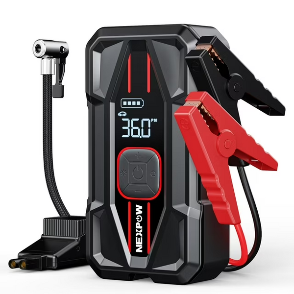 NEXPOW 3000A Peak Car Jump Starter & Air Compressor, 59.2Wh 12V Portable Battery Booster Pack with Smart Clamps, Type-C PD30W, 150PSI Air Pump