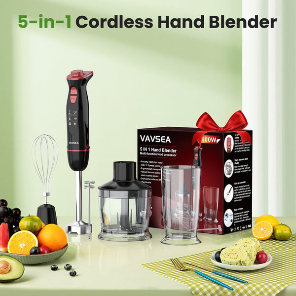 VAVSEA Immersion Hand Blender,5-in-1 1100W Multi-Function Handheld Stick Blender with 24-Speed