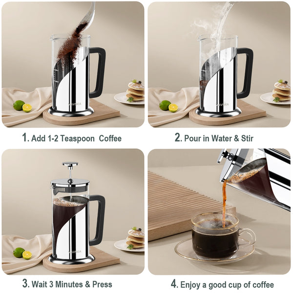 VAVSEA Double Wall French Press Coffee Maker, 35oz Coffee Press with Thicken Borosilicate Glass & 304 Stainless Steel for Travel