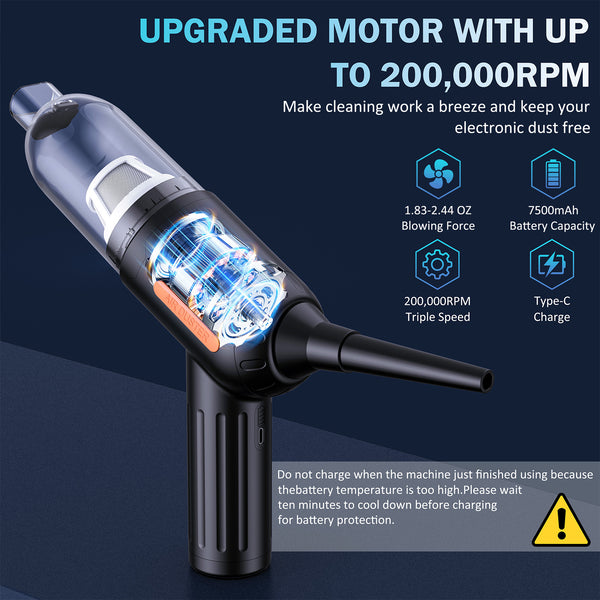 NEXPOW Compressed Air Duster，200,000 RPM Air Duster,18Kpa Car Cordless Handheld Vacuum for Car, Pool,Camping