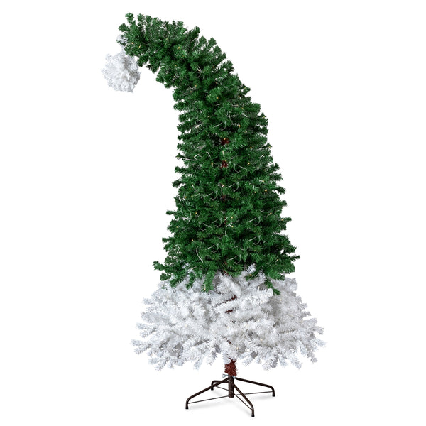 6FT Santa Hat Style Pre-lit Christmas Tree, Hinged Artificial Xmas Tree Pine Tree with 250 Warm White Lights, 839 Branch Tips for Holiday Party