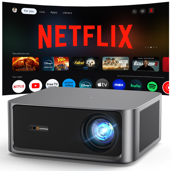 Official Netflix Licensed 4K UHD Smart Projector, HAPPRUN Home Theater with Dolby Audio