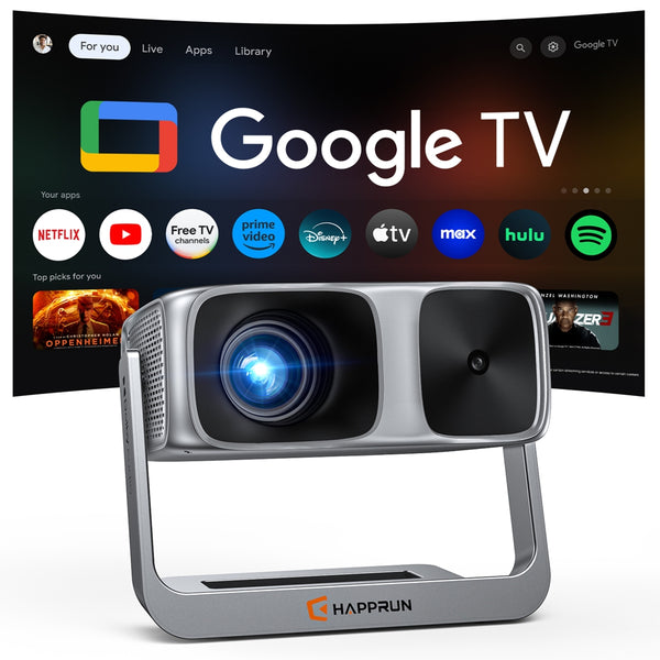 2000 ANSI Official Licensed Google TV Smart Projector 4K Full HD, with Wifi and Bluetooth, HAPPRUN Home Theater with 270° Stand
