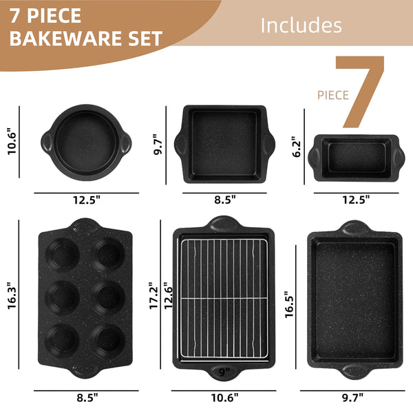 VAVSEA Bakeware Set of 7, Nonstick Baking Pan Set, Carbon Steel Heavy Oven Pan Set with Cookie Sheet, Cake Pan, Loaf Pan etc.