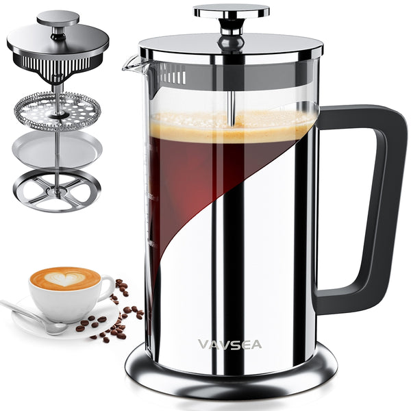 VAVSEA Double Wall French Press Coffee Maker, 35oz Coffee Press with Thicken Borosilicate Glass & 304 Stainless Steel for Travel