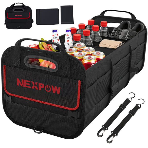 NEXPOW Car Trunk Organizer, 95L Collapsible SUV Organizer, Multi-Compartment, Car Storage Box with 2 Adjustable Straps