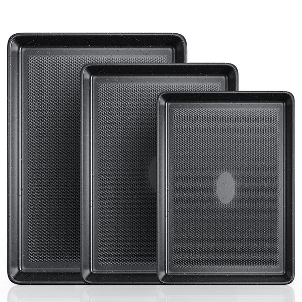 VAVSEA Cookie Sheet Set of 3, Speckled Baking Sheet Set, Carbon Steel Heavy Nonstick Sheet Pan Set for Oven, Size 17.4/15/13.4 Inch