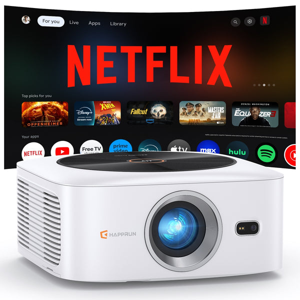 HAPPRUN 1500 ANSI 4K Smart Projector, Netflix Official, WiFi Bluetooth, Auto Focus, Dolby, for Phone/PC/PS5