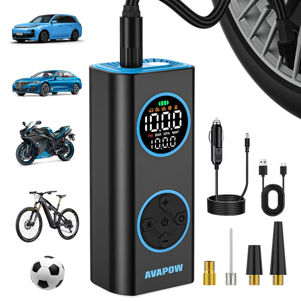 AVAPOW Tire Inflator, Portable Air Compressor 150PSI, with Digital Gauge, Auto Shut-Off, for Car, Bike, Motorcycle Balls
