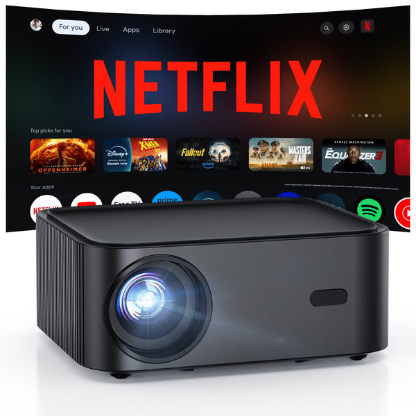 Built-in streaming app full HD smart projector, HAPPRUN 4K projector, supports Wi-Fi and Bluetooth, Dolby audio, 300-inch large screen, suitable for home, outdoor, and indoor viewing