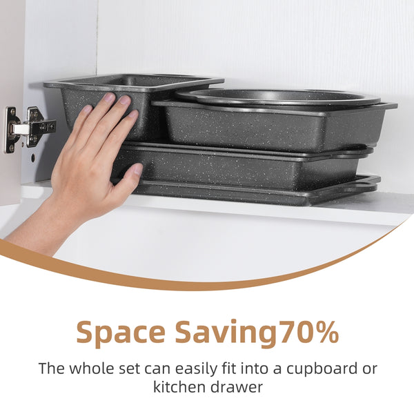 VAVSEA Bakeware Set of 7, Nonstick Baking Pan Set, Carbon Steel Heavy Oven Pan Set with Cookie Sheet, Cake Pan, Loaf Pan etc.