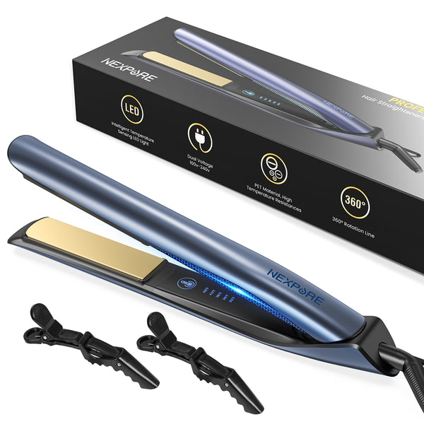 NEXPURE 1 inch Hair Straightener Flat Iron, Ionic Dual Voltage Straightener, Pro Salon Styling Tool