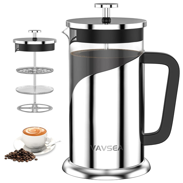 VAVSEA Double Wall French Press Coffee Maker, 35oz Coffee Press with Thicken Borosilicate Glass & 304 Stainless Steel for Travel