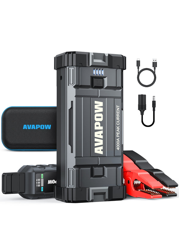 Car Jump Starter, 4000A Peak 27800mAh Battery Jump Starter (for All Gas or up to 10L Diesel), Battery Booster Power Pack, 12V Jump Box with LED Light, USB Quick Charge 3.0