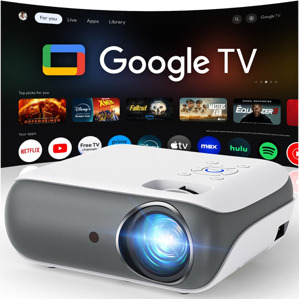 HAPPRUN Wifi Google TV Projector, 4K Home Theater with Dolby Sound, WiFi & Bluetooth , Built-in Streaming Apps