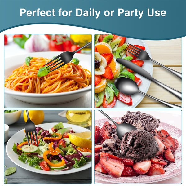 VAVSEA Black Silverware Set, 20 Pcs Flatware Set for 4, Heavy Duty Stainless Steel Spoons and Forks for Home and Restaurant