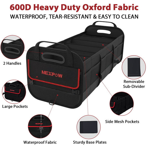 NEXPOW Car Trunk Organizer, 95L Collapsible SUV Organizer, Multi-Compartment, Car Storage Box with 2 Adjustable Straps