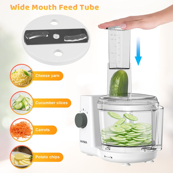 VAVSEA 6 Cup Food Processor and Vegetable Chopper for Dicing, Chopping, Mincing, BPA Free, Stainless Steel Blades, White