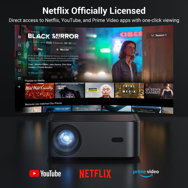 Netflix 1500 ANSI Smart Projector, HAPPRUN 4K Projector with Wifi and Bluetooth, DoIby Audio,Native1080P,Movie Projector