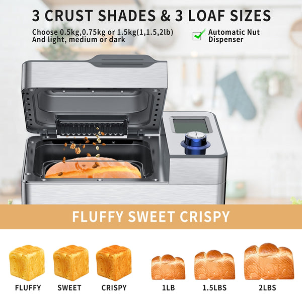 VAVSEA 25 in 1 Bread Maker Machine with Auto Fruit and Nut Dispenser, Reserve & Keep Warm Set