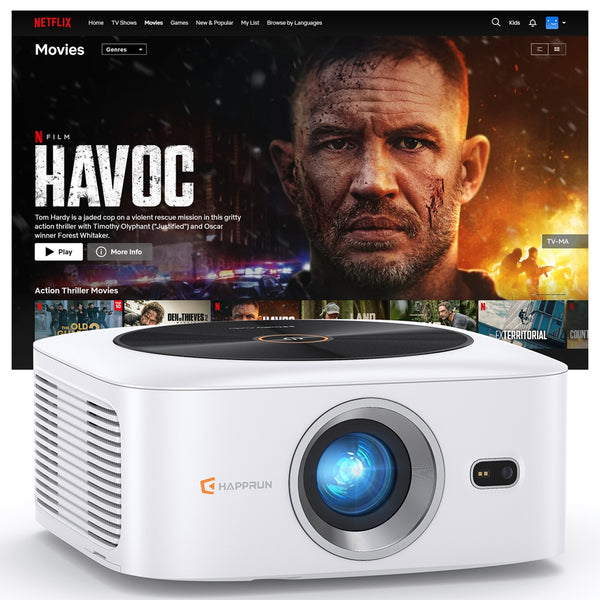 HAPPRUN 1500 ANSI 4K Smart Projector, Netflix Official, WiFi Bluetooth, Auto Focus, Dolby, for Phone/PC/PS5