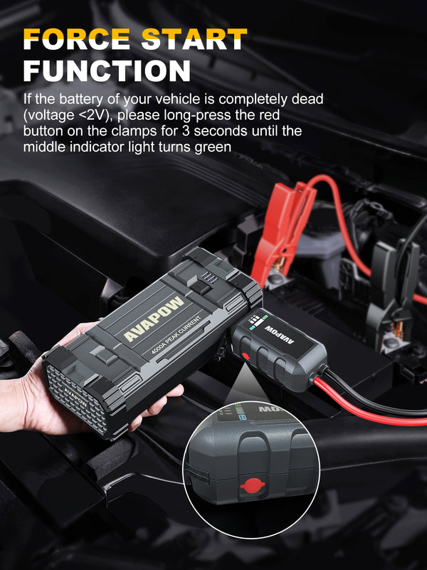 Car Jump Starter, 4000A Peak 27800mAh Battery Jump Starter (for All Gas or up to 10L Diesel), Battery Booster Power Pack, 12V Jump Box with LED Light, USB Quick Charge 3.0