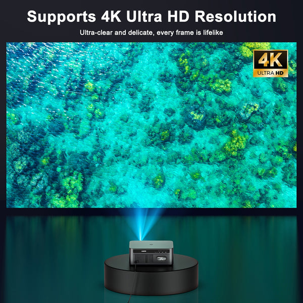 2500 ANSI Lumen Official Netflix Licensed 4K UHD Smart Projector, HAPPRUN Home Theater with Dolby Audio