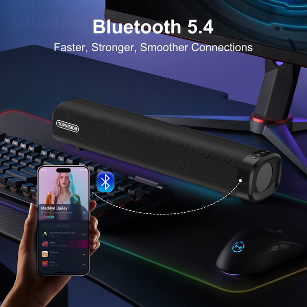TOPVISION Sound Bar for TV, 50W Bluetooth 5.4 Soundbar with Subwoofer, 3D Surround Sound System with Optical/AUX/RCA/USB