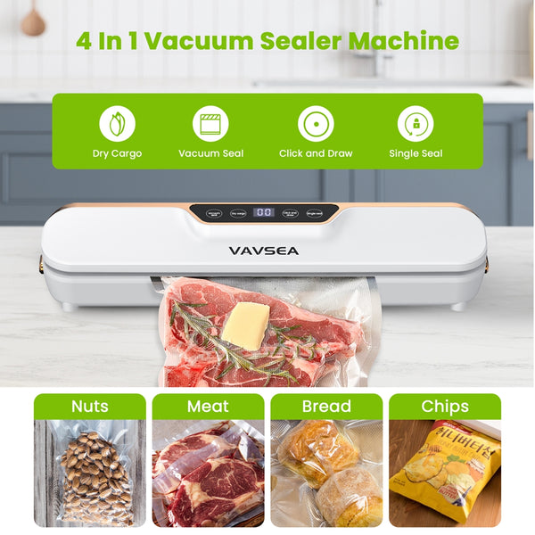 VAVSEA Vacuum Sealer 62Kpa Food Sealer Machines with 4 Modes, Dry/Draw/Seal/Vac for Kitchen