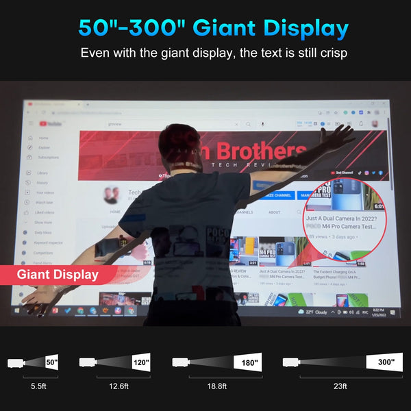 GROVIEW Projector, 15000lux 490ANSI Native 1080P WiFi Bluetooth Projector, 300'' Video Projector, Supports 4K & Zoom, 5G Sync