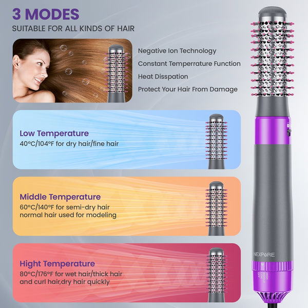 NEXPURE Hair Dryer Brush, Hot Air Brush, Blow Dryer Brush Tool Set for Straightener,Dryer and Curling,No Heat Damage