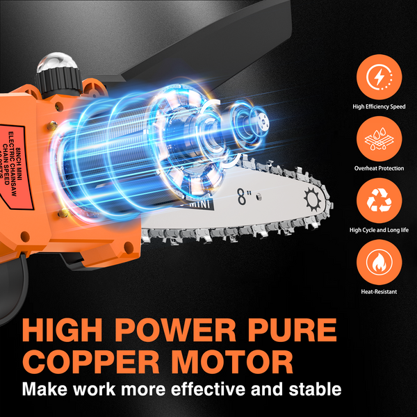 NEXPOW 8" Mini Chainsaw - 24V Battery Powered Chainsaw, 2 Batteries & Chains, Cordless Handheld Chain Saw Wood Cutter, Orange