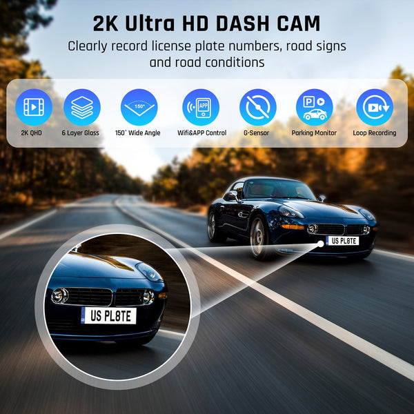NEXPOW 2K Wifi Front Dash Cam with Voice Control Dash Camera,24H Parking Mode,Loop Recording,IR Night Vision