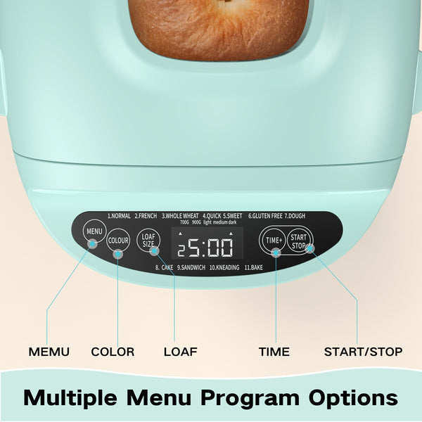 VAVSEA Bread Maker, 2LB Automatic Bread Machine, Cake Setting, Nonstick Ceramic Pan for Homemade Bread, Green