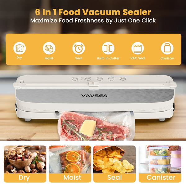 VAVSEA 75Kpa Food Vacuum Sealer Machine, Vacuum Sealer with Built-in 2 Cutters and 6 Modes for Sous Vide and Food Storage