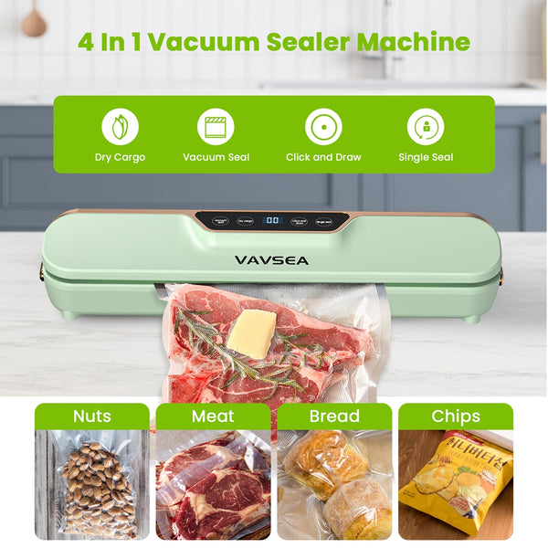 VAVSEA Vacuum Sealer, 62Kpa Food Sealer Machines with 4 Modes, Dry/Draw/Seal/Vac, Dry & Moist Food Storage Sous Vide for Kitchen