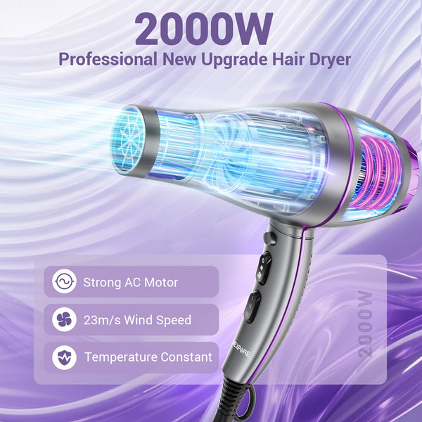 NEXPURE Ionic Hair Dryer with Diffuser, 2000W Professional Blow Dryer for Fast Drying, Salon & Home Use