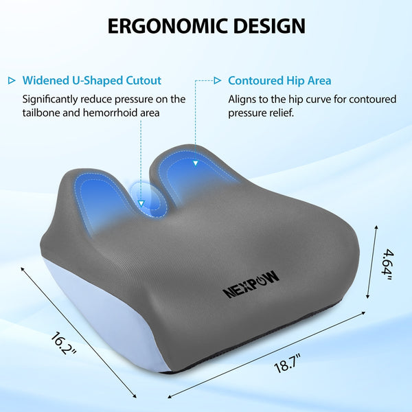 NEXPOW Car Seat Cushion, Large Size Memory Foam Seat Cushion for Driving, Chair Cushion with Non-Slip Design & Washable Cover