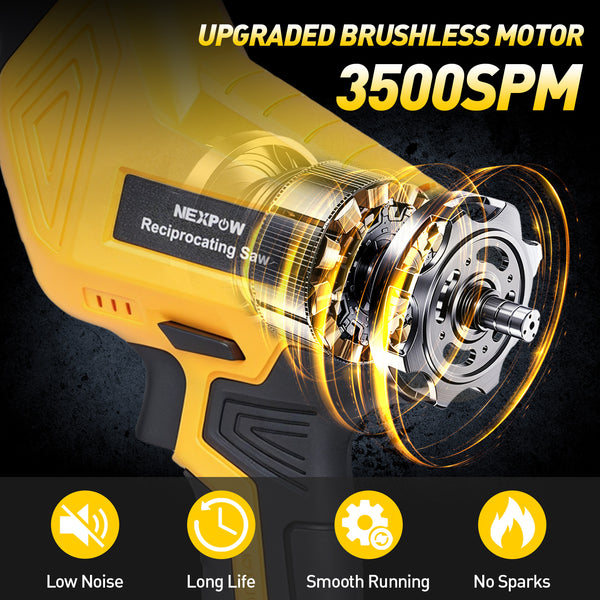 NEXPOW Cordless Reciprocating Saw - 2 x 24V Lithium-ion, 3500 SPM, 7 Saw Blades for Wood, Metal, PVC Cutting