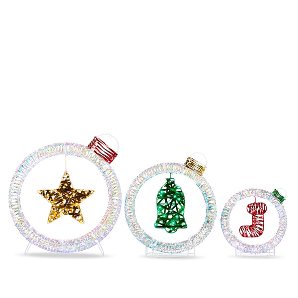 Set of 3 Lighted Iridescent Light Bulb Christmas Decorations, Holiday Decor with 295 White LED Lights for Xmas Outdoor Decor