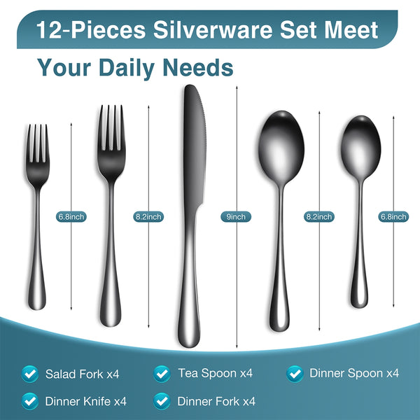 VAVSEA Black Silverware Set, 20 Pcs Flatware Set for 4, Heavy Duty Stainless Steel Spoons and Forks for Home and Restaurant
