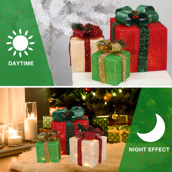 Box ABS Plastic Frame LED 60 Light Warm White Light Three-Piece Set Onion Cloth Christmas Gift Box