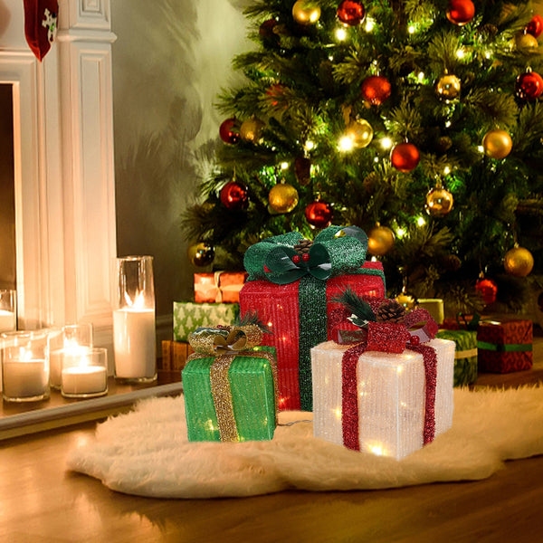 Box ABS Plastic Frame LED 60 Light Warm White Light Three-Piece Set Onion Cloth Christmas Gift Box