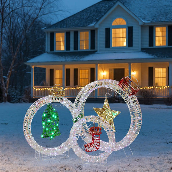 Set of 3 Lighted Iridescent Light Bulb Christmas Decorations, Holiday Decor with 295 White LED Lights for Xmas Outdoor Decor