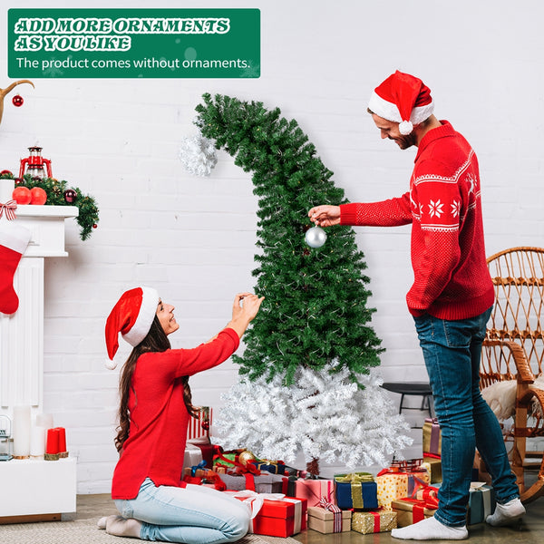 6FT Santa Hat Style Pre-lit Christmas Tree, Hinged Artificial Xmas Tree Pine Tree with 250 Warm White Lights, 839 Branch Tips for Holiday Party